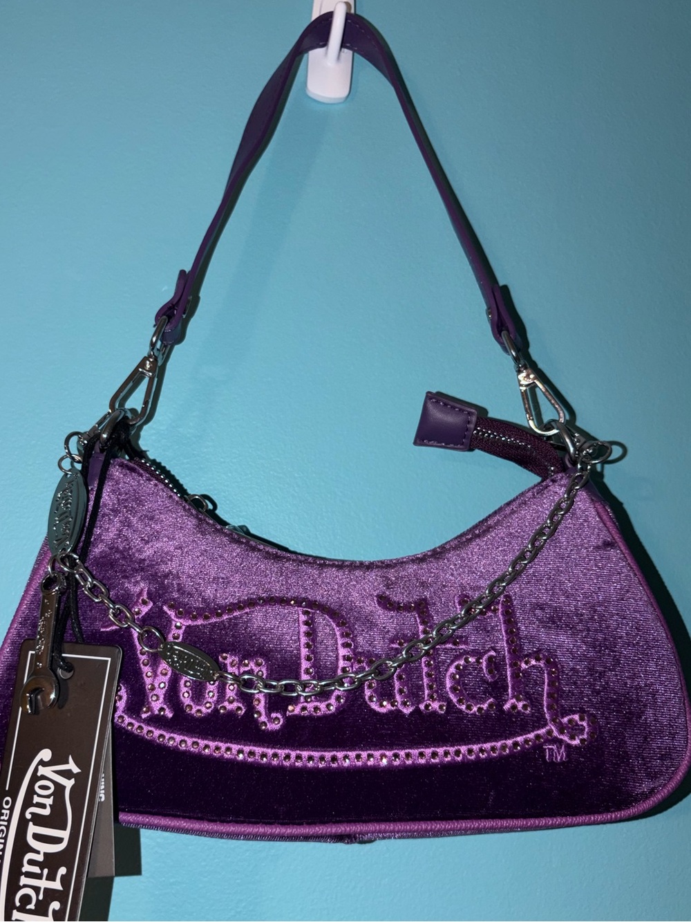 Von Dutch Purple Velvet Shoulder Bag NWT